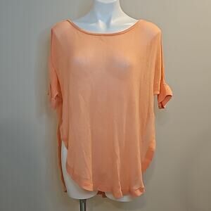 Victoria's Secret Knit Poncho Shirt Peach Coral Short Sleeve Pullover Top